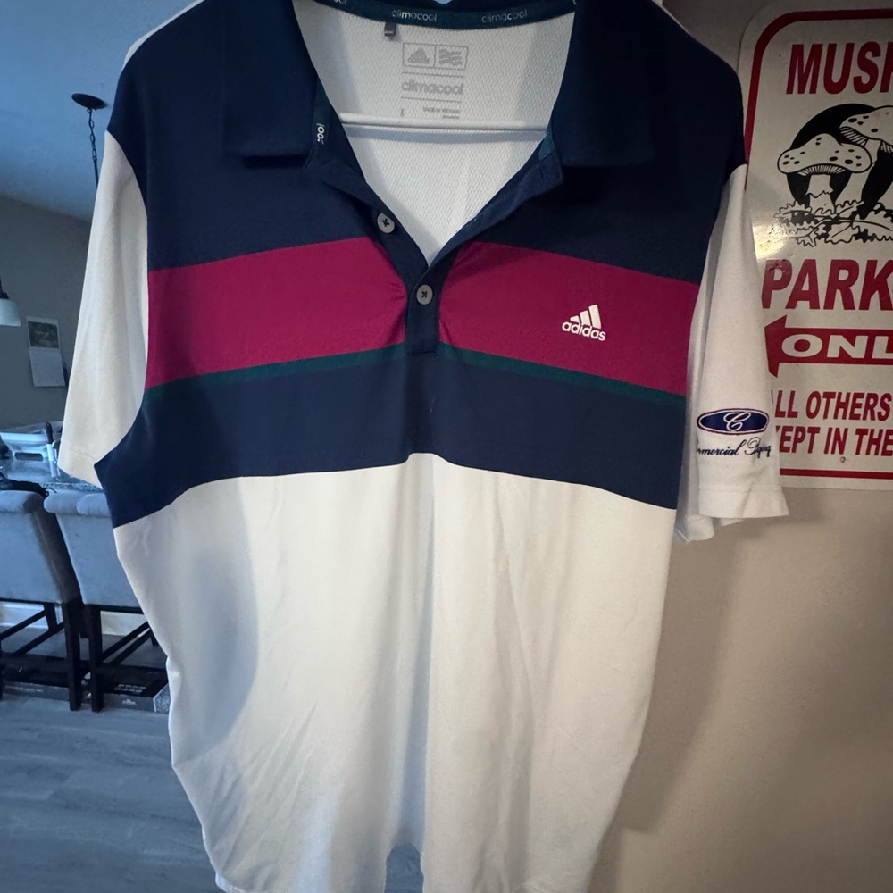 Adidas White and Blue Polo Shirt with Classic Design